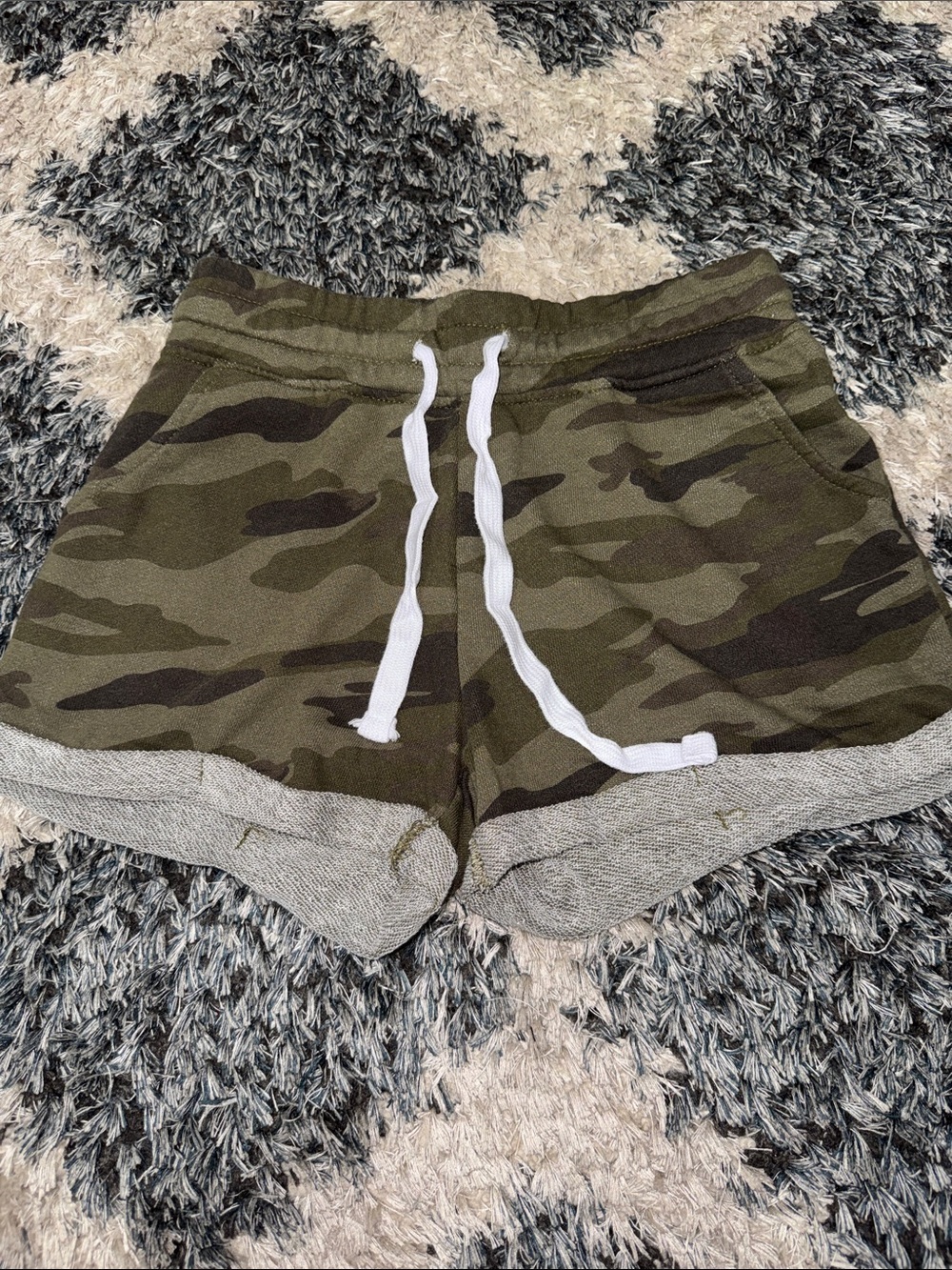 Reflex Olive Camo Drawstring Athletic Shorts with Gray Trim